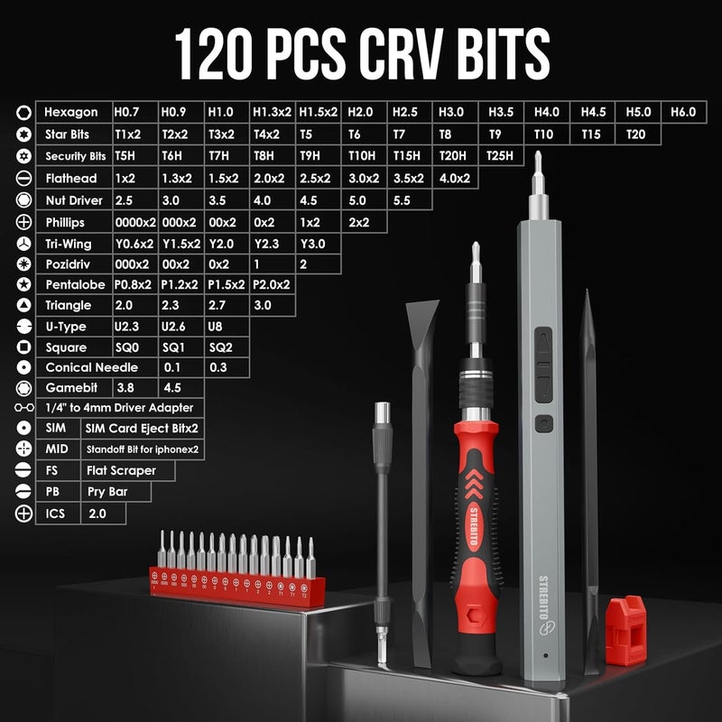 STREBITO Electric Screwdriver, 144-in-1 Precision Screwdriver Set, 120 Magnetic Bits, Organized Storage and Portability, Small Tool Kit for Electronics, PC, Computer and Laptop, Gifts for Men - Image 3